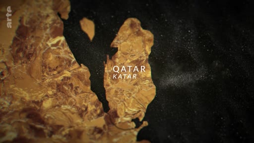 Une carte géographique stylisée mettant en évidence le Qatar, utilisée dans le documentaire Le paradoxe qatari.