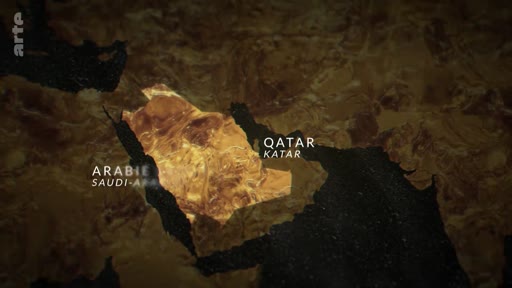 Une carte animée illustrant la situation géographique de l'Arabie saoudite et du Qatar dans la péninsule arabique, extraite du documentaire Le paradoxe qatari.