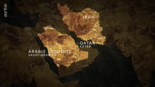 Une carte stylisée du Moyen-Orient illustrant la position géographique de l'Iran, du Qatar et de l'Arabie saoudite dans le cadre d'une analyse géopolitique régionale.