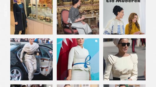 Ce montage photographique présente Cheikha Moza bint Nasser, épouse de l'ancien émir du Qatar, arborant différents styles vestimentaires lors d'événements officiels et publics. Les images illustrent son influence en tant qu'icône de mode et figure diplomatique internationale.