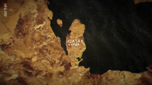 Une carte stylisée montrant la péninsule du Qatar dans le golfe Persique, utilisée pour illustrer un reportage sur ce pays.