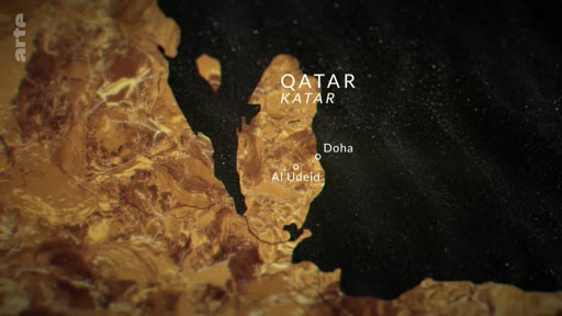 Carte géographique du Qatar localisant la capitale Doha et la base aérienne d'Al Udeid. Cette infographie illustre la position stratégique du Qatar dans la région du Golfe.