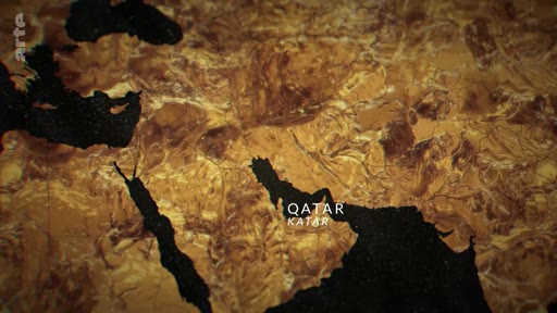 Une carte géographique stylisée du Moyen-Orient localisant le Qatar, utilisée dans un contexte documentaire ou informatif.