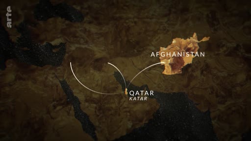 Une carte infographique montrant une connexion visuelle entre le Qatar et l'Afghanistan, soulignant les relations diplomatiques ou stratégiques entre les deux pays.