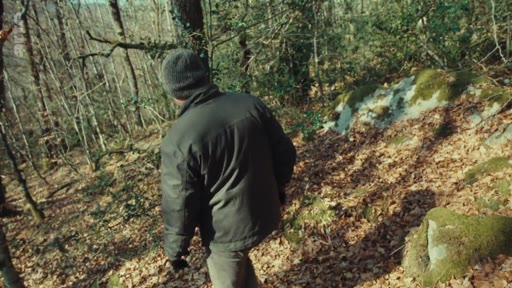 Rémi Gerbaud, expert forestier, marche à travers une zone boisée lors d'une inspection sur le terrain. Cette séquence illustre son travail quotidien de gestion et d'observation des écosystèmes forestiers.