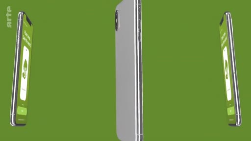 Une animation graphique 3D présente un smartphone sous plusieurs angles, illustrant l'utilisation d'applications mobiles dans un contexte technologique ou numérique.