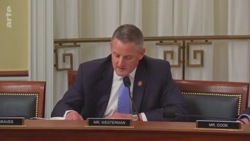 Le représentant républicain Bruce Westerman participe à une audition au Congrès américain, discutant de politiques environnementales et de reforestation.