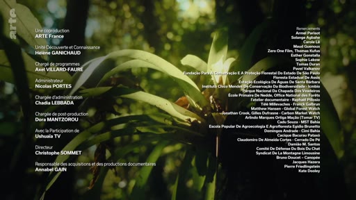 Générique de fin du documentaire diffusé sur la chaîne Arte, listant les crédits de production, les remerciements et les partenaires institutionnels impliqués dans le projet.