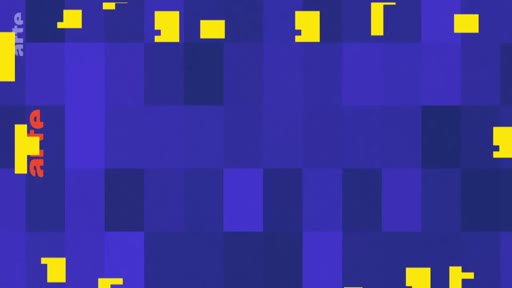 Le logo de la chaîne de télévision franco-allemande Arte est affiché sur un fond bleu composé de motifs géométriques abstraits, servant d'habillage graphique pour l'ouverture des programmes.