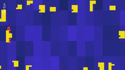 Le logo de la chaîne de télévision franco-allemande Arte apparaît sur un fond bleu abstrait composé de motifs géométriques pixelisés, servant d'habillage graphique pour l'ouverture des programmes.