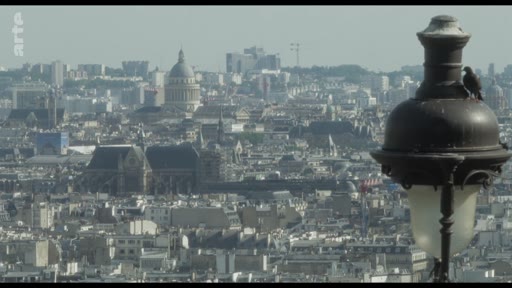 Vue en plongée sur le paysage urbain de Paris, mettant en évidence le dôme du Panthéon au loin et un réverbère parisien classique au premier plan. Cette image illustre l'architecture emblématique de la capitale française.