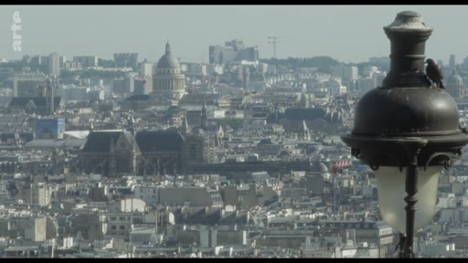 Vue en plongée sur le paysage urbain de Paris, mettant en évidence le dôme du Panthéon et un réverbère typique au premier plan. Cette image illustre l'architecture parisienne classique et le panorama urbain de la capitale française.